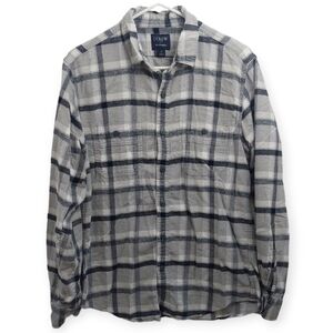 J. Crew Men's Size Medium Flannel Shirt Gray White Long Sleeve